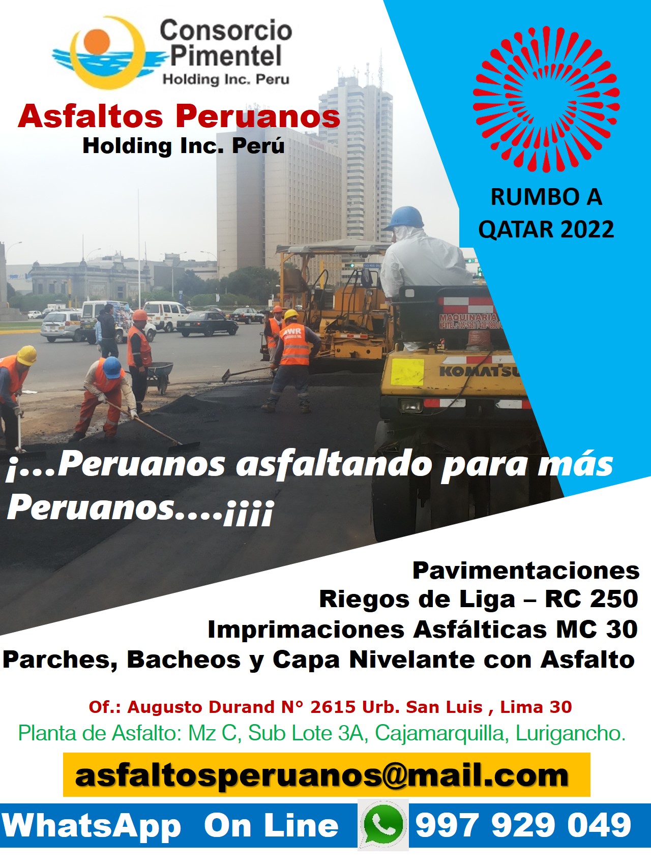 Precio x m2 colocación Asfalto en caliente RC 250 Imprimaciones MC 30 Perú 2022